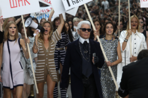 Karl Lagerfeld at Chanel's "feminist protest." Photo by Antonio de Moraes Barros/WireImage