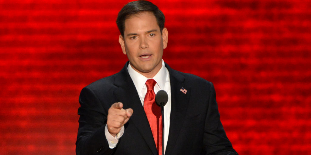 US Senator from Florida Marco Rubio addresses the audience at the Tampa Bay Times Forum in Tampa, Florida, on August 30, 2012 on the final day of the Republican National Convention (RNC). 