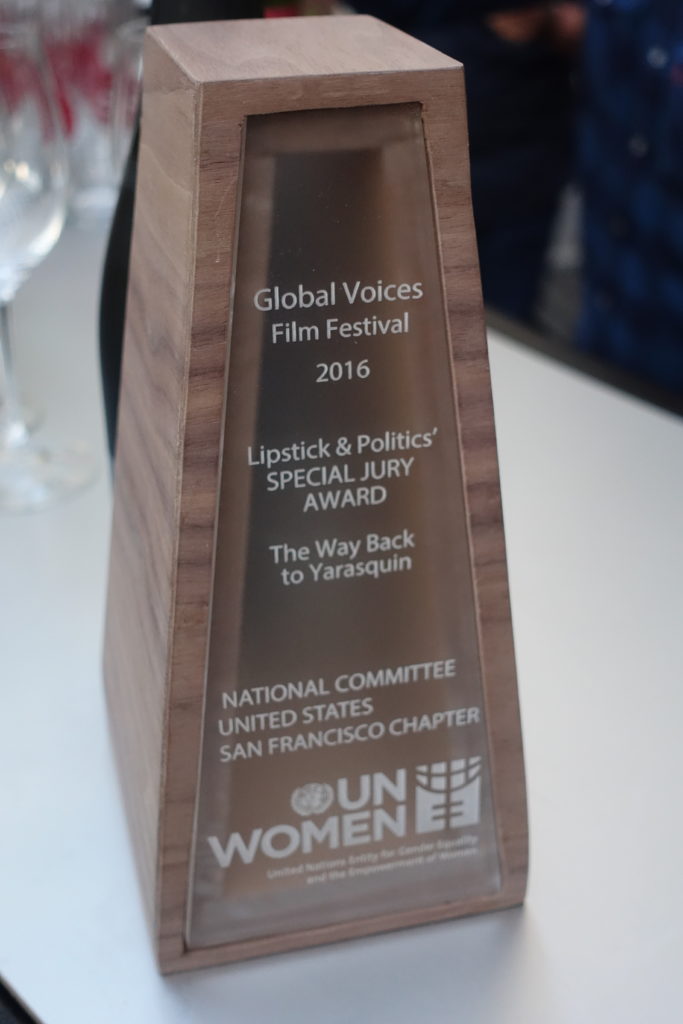"Special Jury Award" sponsor Lipstick & Politics at UN Global Voices Film Festival, photo courtesy of Lipstick & Politics
