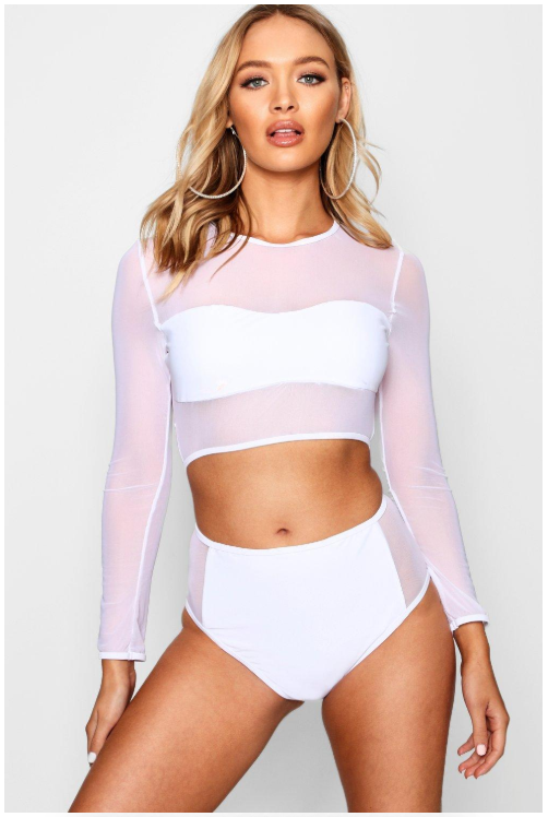 Keep your skin protected with this mesh paneled swim set from boohoo.