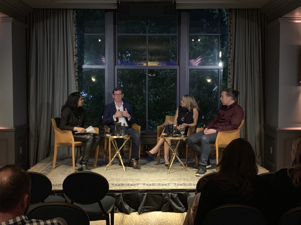 Mira Veda, CEO of Lipstick & Politics, moderates a conversation on gender inequities with Jonathon Vaffe, CEO of AnyRoad and Zero Gap board member; Debbie Bernier, Luxury Property Specialist; and Chris Ruhl, co-chair of the Bay Area Council's Gender Equity Committee.