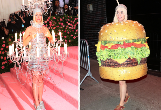 katy perry, moschino, hamburger costume, met gala, camp fashion
