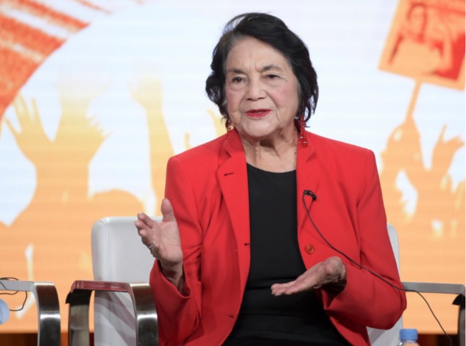 A photo of Dolores Huerta, the famed activist and leader for women, workers, and immigrants.