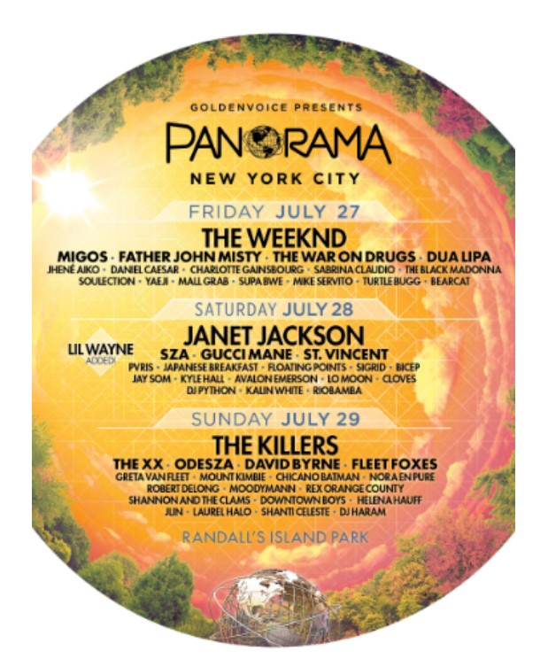 A promotional image featuring the music artist lineup for the Panorama music festival.